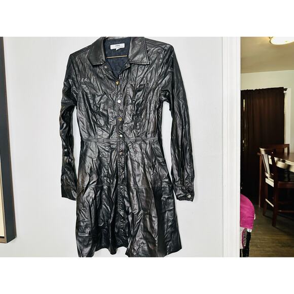 JASON WU Black Faux Leather Button Front Collared Pleated Mini Dress size 6 - Picture 5 of 13